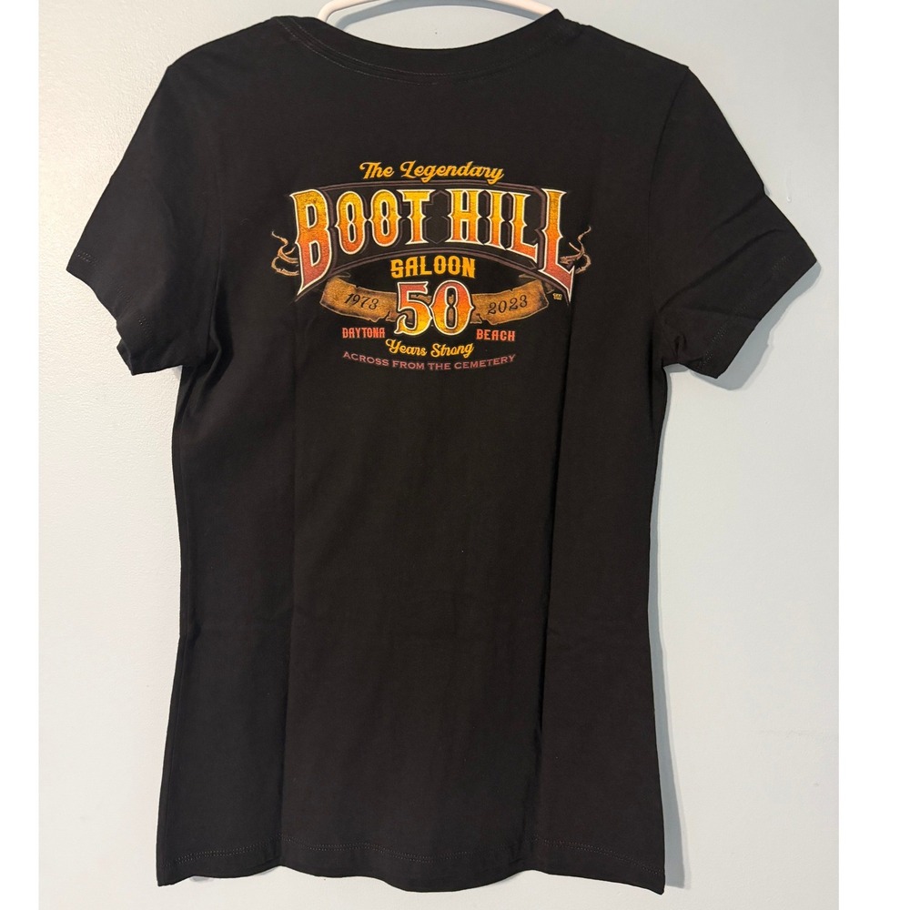 Boot Hill Saloon Women's L Daytona Beach 50th Anniversary T-Shirt V-Neck ‎ 0678